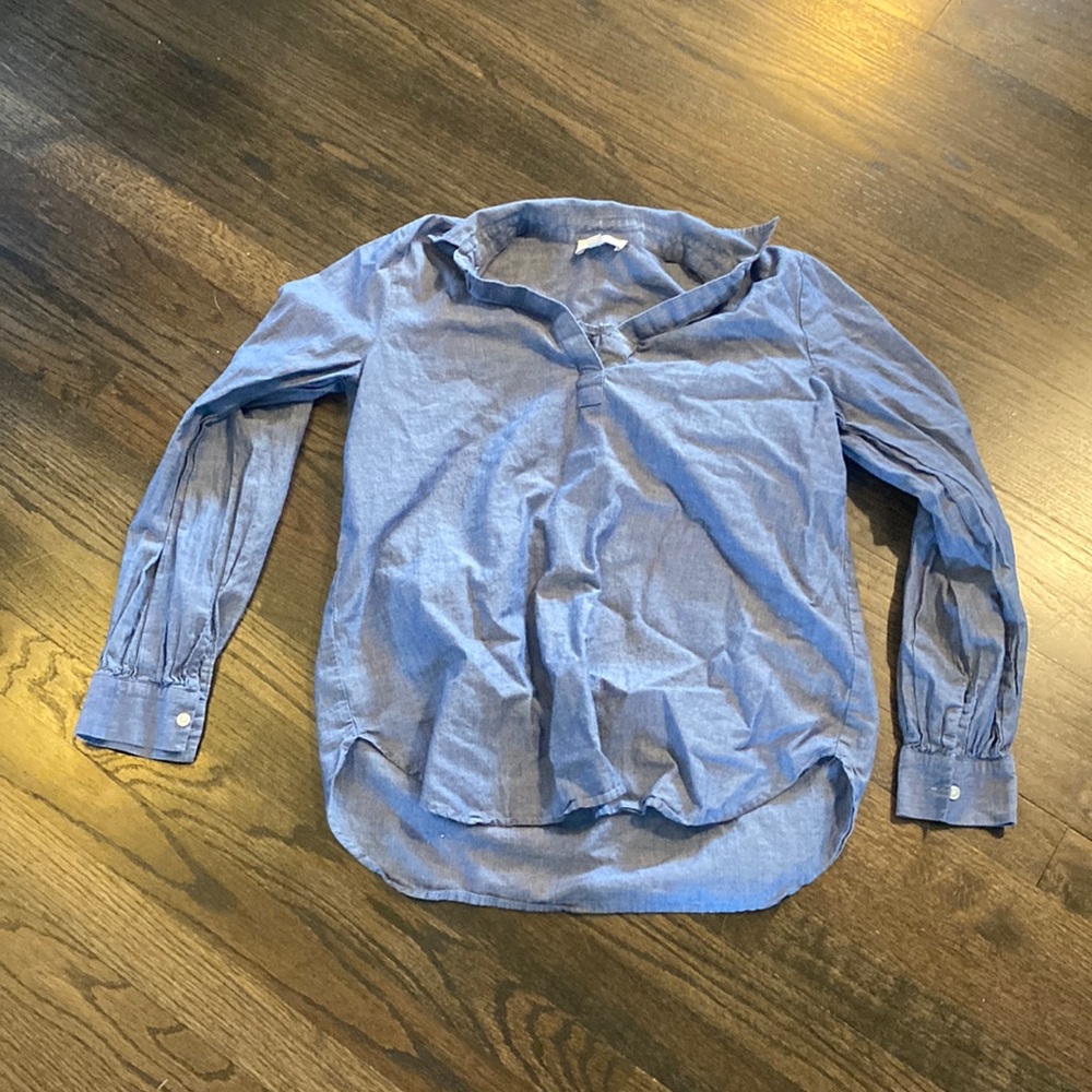 Loft Blue Denim Chambray Top Shirt Blouse Small S EUC